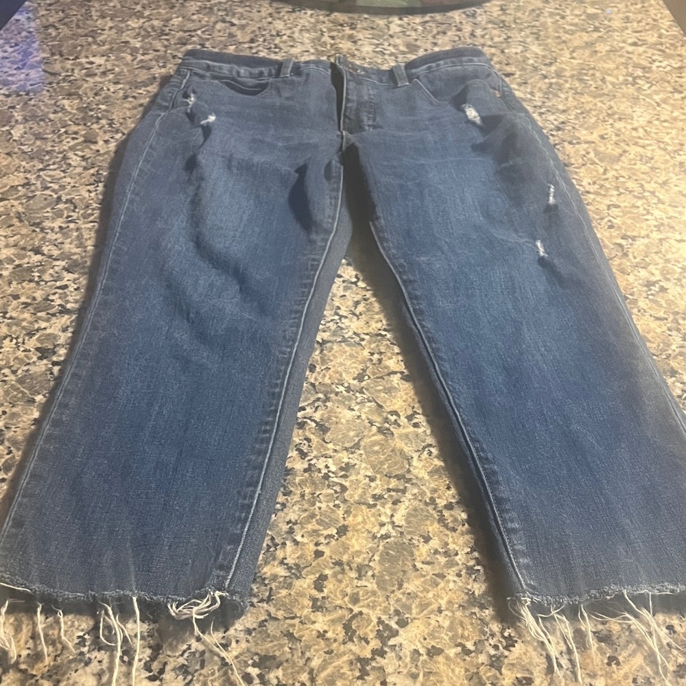 Talbots Flawless Five Pocket 
Petite
Blue Distressed Ankle Jeans